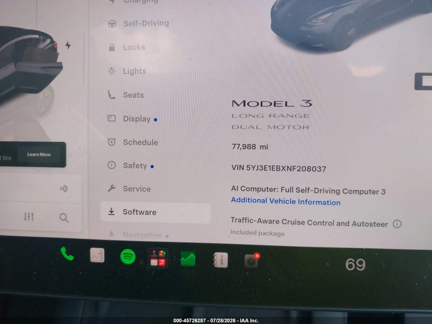 2022 Tesla Model 3 VIN 5YJ3E1EBXNF208037 IAAI salvage auction — ROLLOVER, Wait Title, sold $3,300 on 2026-09-02 (photo 7)