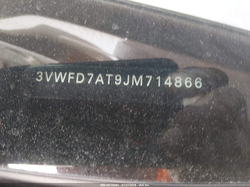 2018 Volkswagen Beetle VIN 3VWFD7AT9JM714866 IAAI salvage auction — FRONT & REAR, Salvage Title, sold $1,025 on 2026-09-01 (photo 9)