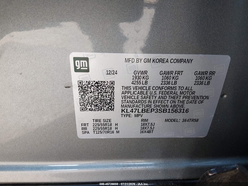 2025 Buick Envista VIN KL47LBEP3SB156316 IAAI salvage auction — LEFT FRONT, Salvage Title, sold $6,600 on 2026-09-05 (photo 9)