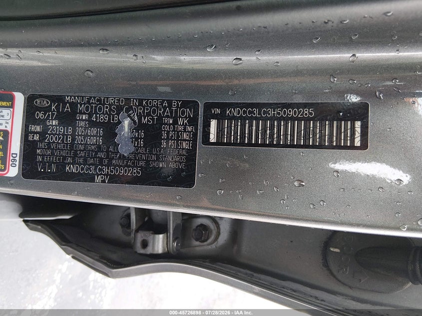 2017 Kia Niro VIN KNDCC3LC3H5090285 IAAI salvage auction — HAIL, Salvage (Missouri), sold $1,675 on 2026-09-10 (photo 9)