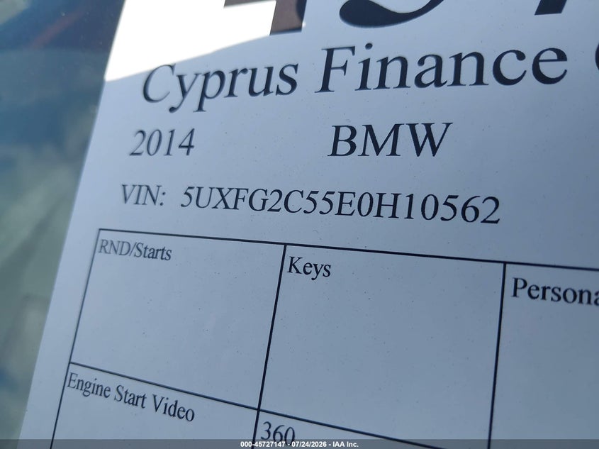 2014 BMW X6 VIN 5UXFG2C55E0H10562 IAAI salvage auction — NORMAL WEAR, Salvage Title, sold $25 on 2026-07-30 (photo 9)