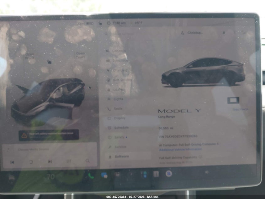 2026 Tesla Model y VIN 7SAYGDEDXTF539283 IAAI salvage auction — REAR END, Wait Title, sold $12,300 on 2026-08-30 (photo 7)