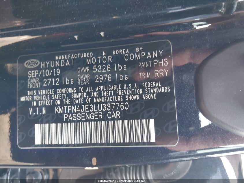 2020 Genesis G80 VIN KMTFN4JE3LU337760 IAAI salvage auction — FRONT END, Wait Title, sold $6,050 on 2026-10-13 (photo 9)