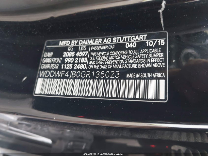 2016 Mercedes-benz C-klasse VIN WDDWF4JB0GR135023 IAAI salvage auction — LEFT FRONT, Wait Title, sold $4,550 on 2026-08-10 (photo 9)