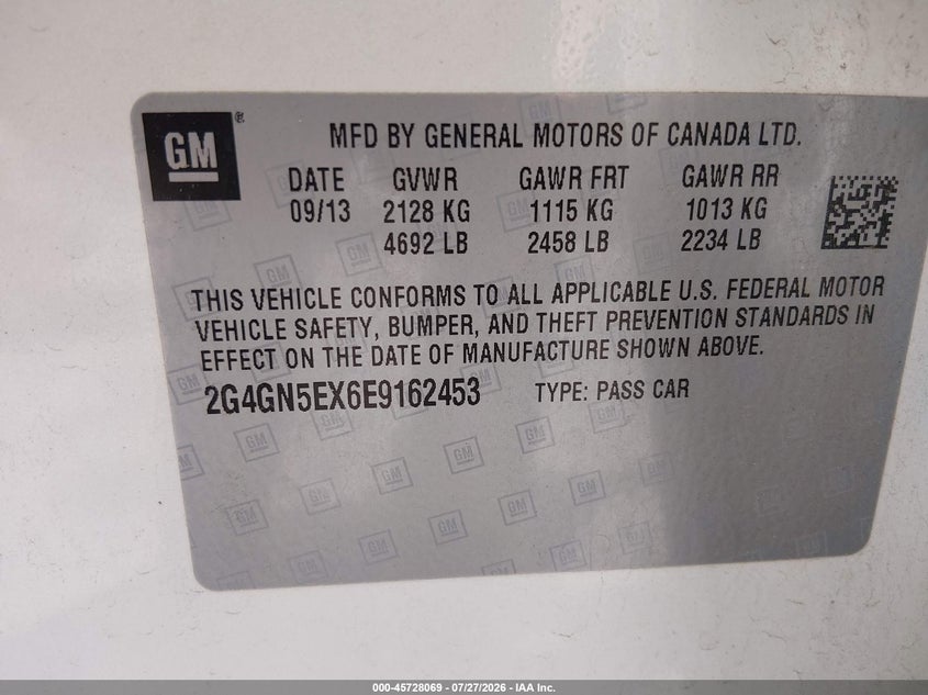 2014 Buick Regal VIN 2G4GN5EX6E9162453 IAAI salvage auction — FRONT & REAR, Salvage (Colorado), sold $875 on 2026-09-09 (photo 9)