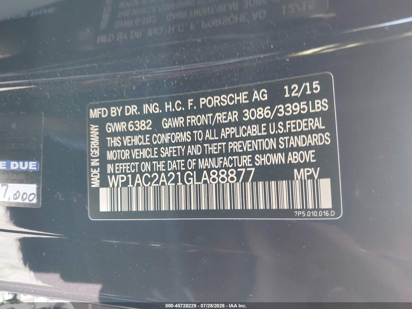 2016 Porsche Cayenne VIN WP1AC2A21GLA88877 IAAI salvage auction — SIDE, Wait Title, sold $11,150 on 2026-09-11 (photo 9)