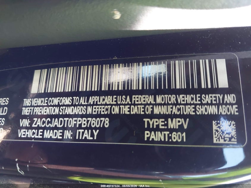 2015 Jeep Renegade VIN ZACCJADT0FPB76078 IAAI salvage auction — NORMAL WEAR, Original (Ohio), sold $325 on 2026-08-18 (photo 9)