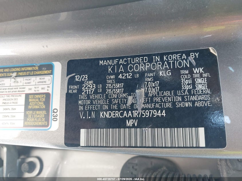 2024 Kia Seltos VIN KNDERCAA1R7597944 IAAI salvage auction — REAR END, Salvage Title, sold $9,700 on 2026-08-18 (photo 9)