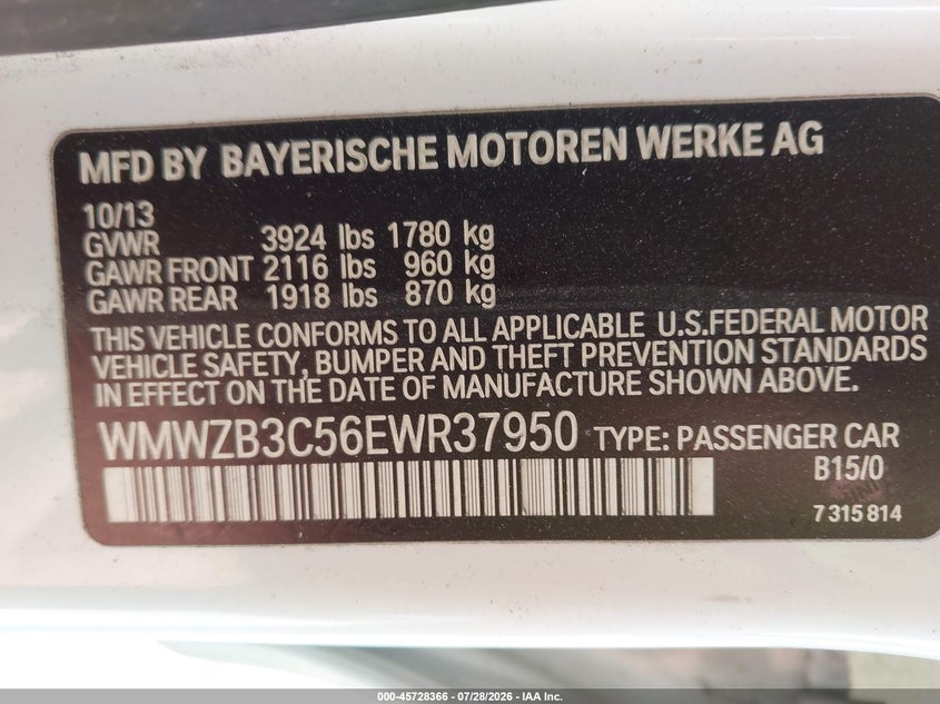 2014 Mini Countryman VIN WMWZB3C56EWR37950 IAAI salvage auction — REAR END, Salvage Title, sold $1,200 on 2026-08-12 (photo 9)