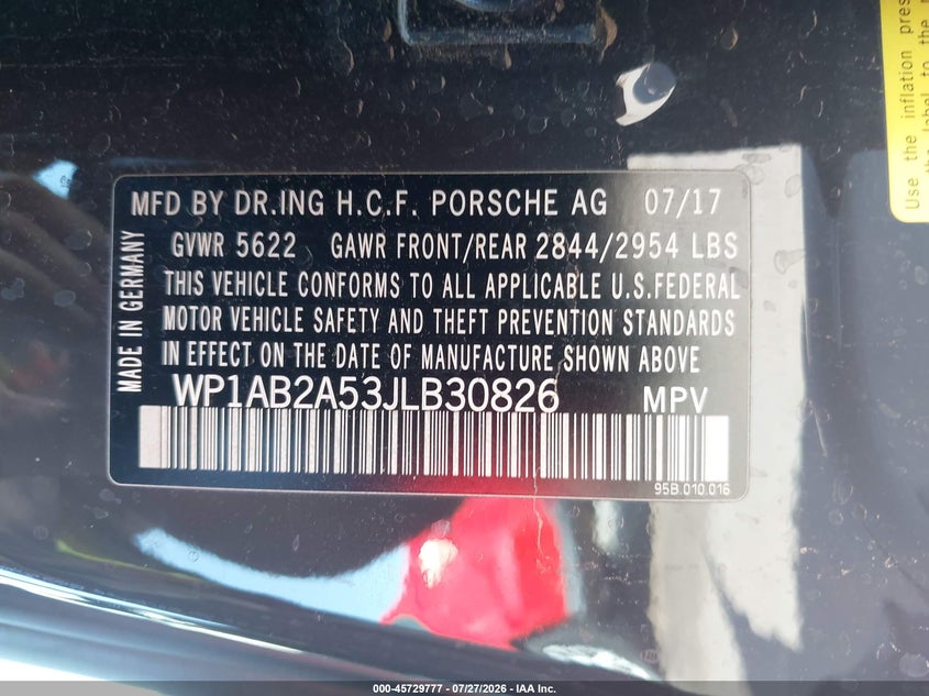 2018 Porsche Macan VIN WP1AB2A53JLB30826 IAAI salvage auction — SIDE, Wait Title, sold $10,100 on 2026-08-08 (photo 9)