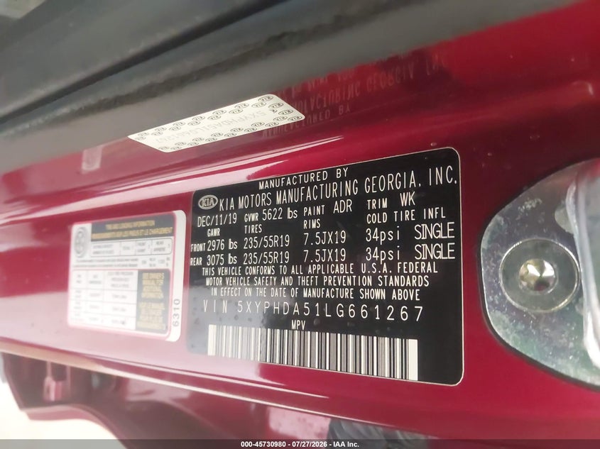 2020 Kia Sorento VIN 5XYPHDA51LG661267 IAAI salvage auction — NO DAMAGE, Salvage (Minnesota), sold $7,500 on 2026-08-22 (photo 9)