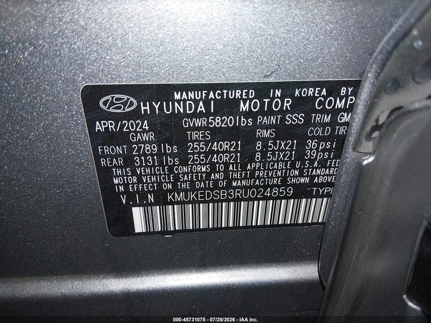 2024 Genesis Gv60 VIN KMUKEDSB3RU024859 IAAI salvage auction — LEFT FRONT, Salvage Title, sold $13,750 on 2026-09-18 (photo 8)