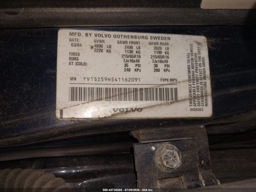 2004 Volvo Xc70 VIN YV1SZ59H541162091 IAAI salvage auction — FRONT END, Mv-907A (New York), sold $450 on 2026-08-11 (photo 9)