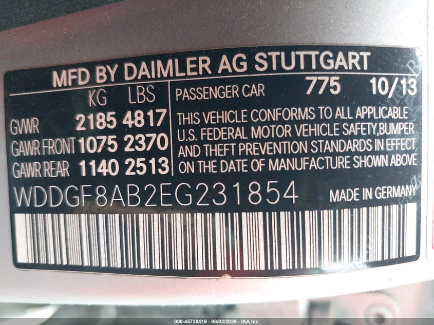 2014 Mercedes-benz C-klasse VIN WDDGF8AB2EG231854 IAAI salvage auction — RIGHT FRONT, Clear (Massachusetts), sold $2,100 on 2026-08-07 (photo 9)