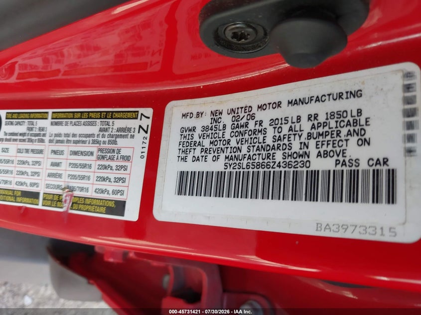 2006 Pontiac Vibe VIN 5Y2SL65866Z436230 IAAI salvage auction — REAR END, Original (Texas), sold $775 on 2026-08-27 (photo 9)