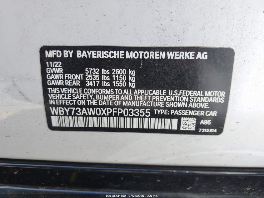 2023 BMW I4 VIN WBY73AW0XPFP03355 IAAI salvage auction — SIDE, Salvage (California), sold $12,800 on 2026-08-31 (photo 9)