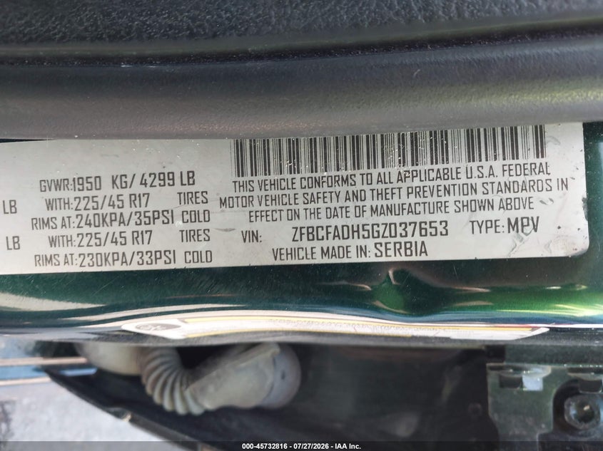 2016 Fiat 500l VIN ZFBCFADH5GZ037653 IAAI salvage auction — NORMAL WEAR, Original (Maine), sold $275 on 2026-08-03 (photo 9)