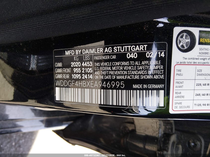 2014 Mercedes-benz C-klasse VIN WDDGF4HBXEA946995 IAAI salvage auction — FRONT END, Wait Title, sold $725 on 2026-08-24 (photo 9)