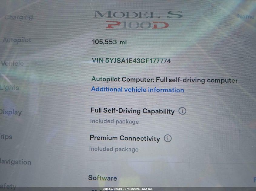2016 Tesla Model s VIN 5YJSA1E43GF177774 IAAI salvage auction — SIDE, Salvage Title, sold $10,000 on 2026-08-27 (photo 7)