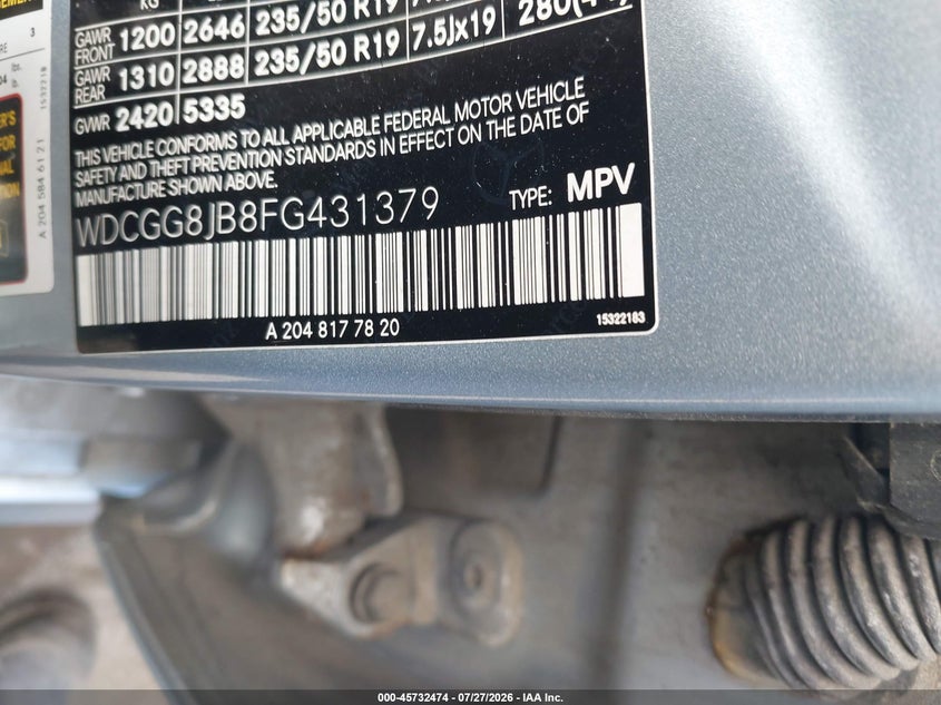2015 Mercedes-benz Glk-klasse VIN WDCGG8JB8FG431379 IAAI salvage auction — NORMAL WEAR, Clear (Massachusetts), sold $3,550 on 2026-08-04 (photo 8)