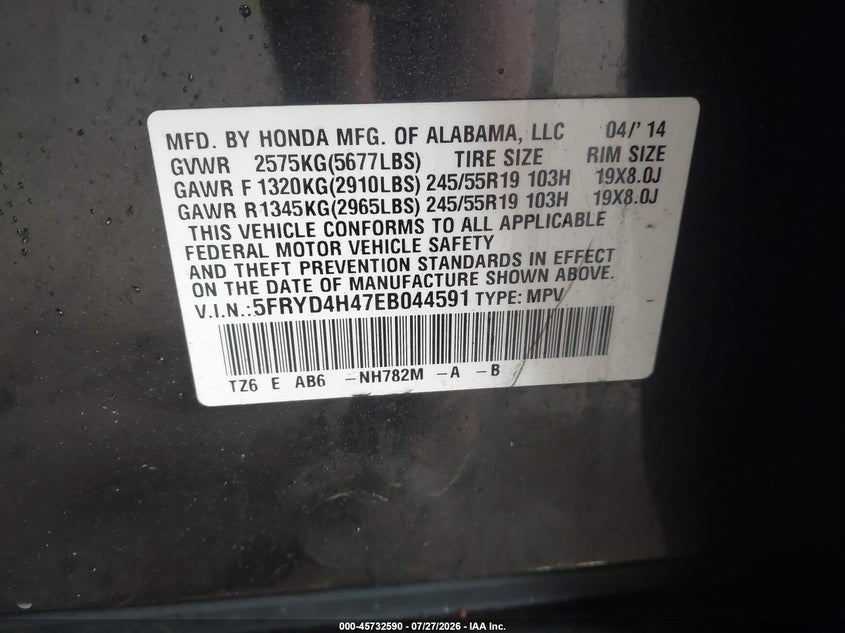 2014 Acura Mdx VIN 5FRYD4H47EB044591 IAAI salvage auction — FRONT END, Salvage (Illinois), sold $2,500 on 2026-09-11 (photo 9)