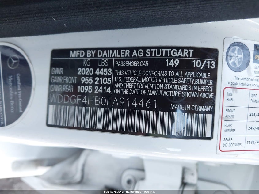 2014 Mercedes-benz C-klasse VIN WDDGF4HB0EA914461 IAAI salvage auction — FRONT END, Wait Title, sold $1,400 on 2026-08-07 (photo 9)