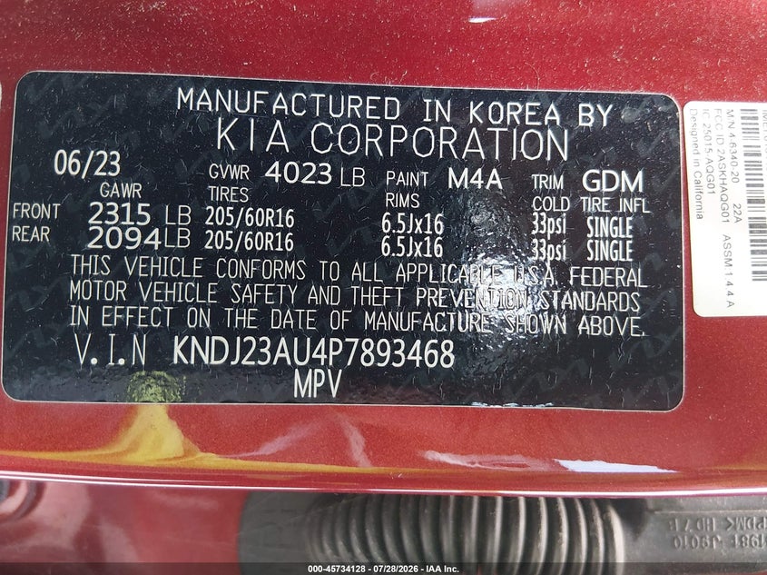 2023 Kia Soul VIN KNDJ23AU4P7893468 IAAI salvage auction — NORMAL WEAR, Original (Texas), sold $7,575 on 2026-08-26 (photo 9)