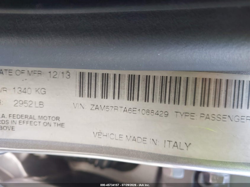 2014 Maserati Ghibli VIN ZAM57RTA6E1088429 IAAI salvage auction — FRONT END, Wait Title, sold $2,350 on 2026-08-20 (photo 9)