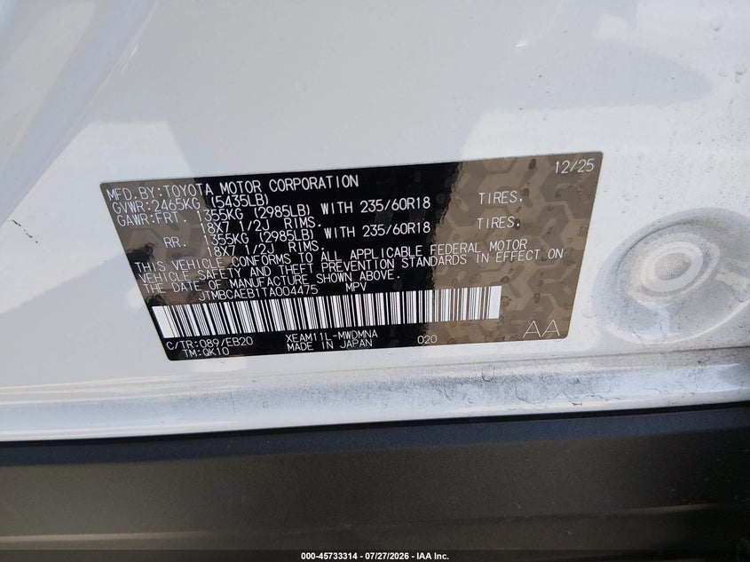 2026 Toyota Bz4x VIN JTMBCAEB1TA004475 IAAI salvage auction — SIDE, Wait Title, sold $8,000 on 2026-08-16 (photo 9)