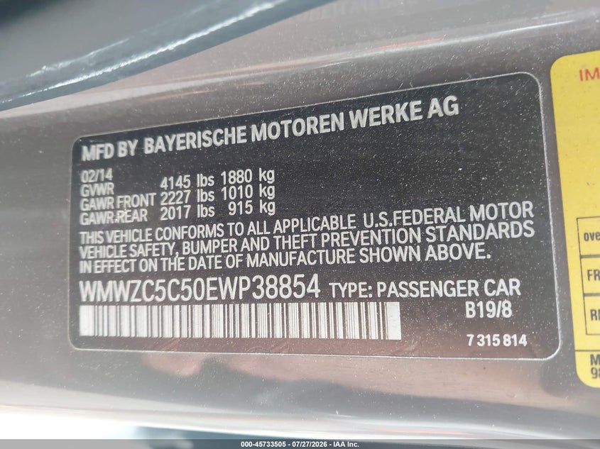 2014 Mini Countryman VIN WMWZC5C50EWP38854 IAAI salvage auction — NORMAL WEAR, Clear (New York), sold $425 on 2026-08-04 (photo 9)
