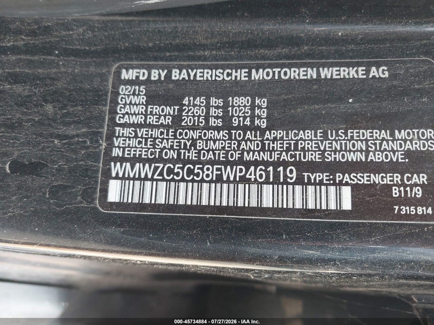 2015 Mini Countryman VIN WMWZC5C58FWP46119 IAAI salvage auction — NORMAL WEAR, Clear (New York), sold $425 on 2026-08-26 (photo 9)