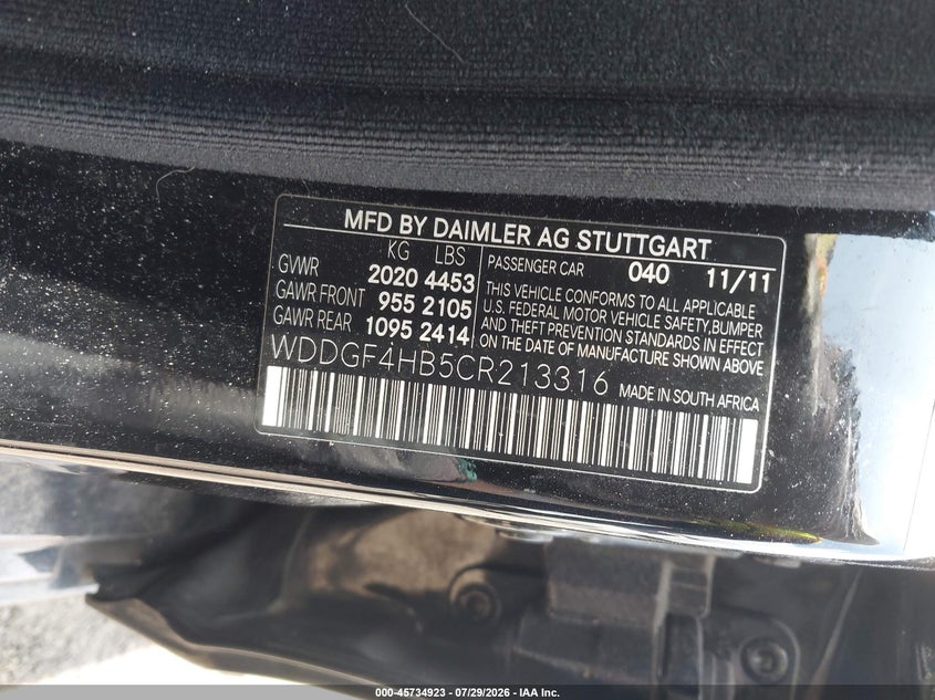 2012 Mercedes-benz C-klasse VIN WDDGF4HB5CR213316 IAAI salvage auction — NORMAL WEAR, Clear (Florida), sold $825 on 2026-08-18 (photo 9)