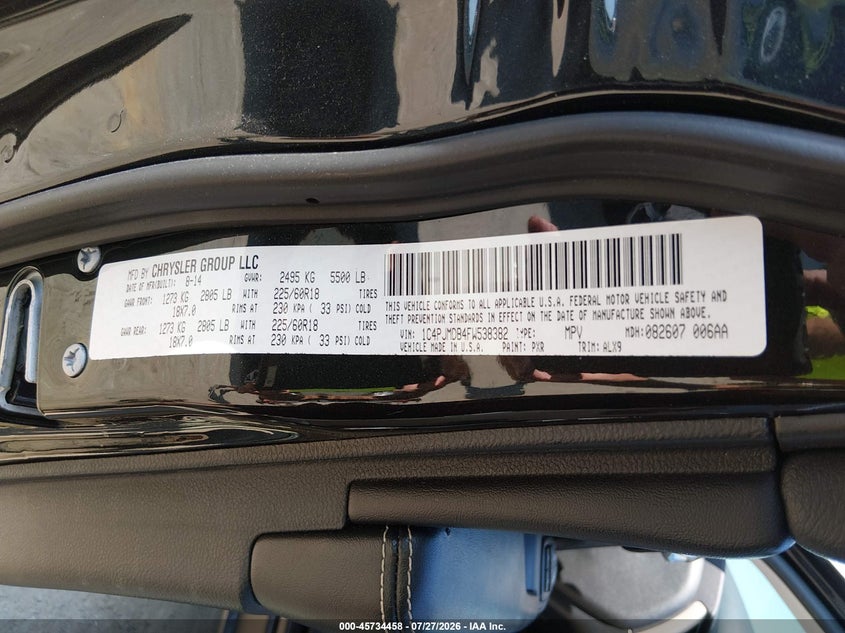 2015 Jeep Cherokee VIN 1C4PJMDB4FW538382 IAAI salvage auction — NORMAL WEAR, Original (New Hampshire), sold $1,450 on 2026-08-29 (photo 9)