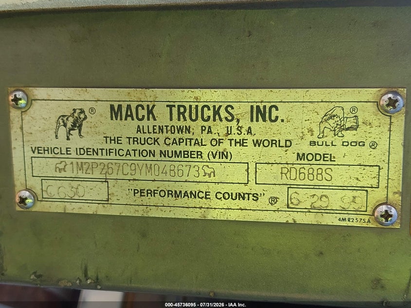 2000 Mack 600 rd600 VIN 1M2P267C9YM048673 IAAI salvage auction — ALL OVER, Salvage (Georgia), sold $7,550 on 2026-08-26 (photo 8)