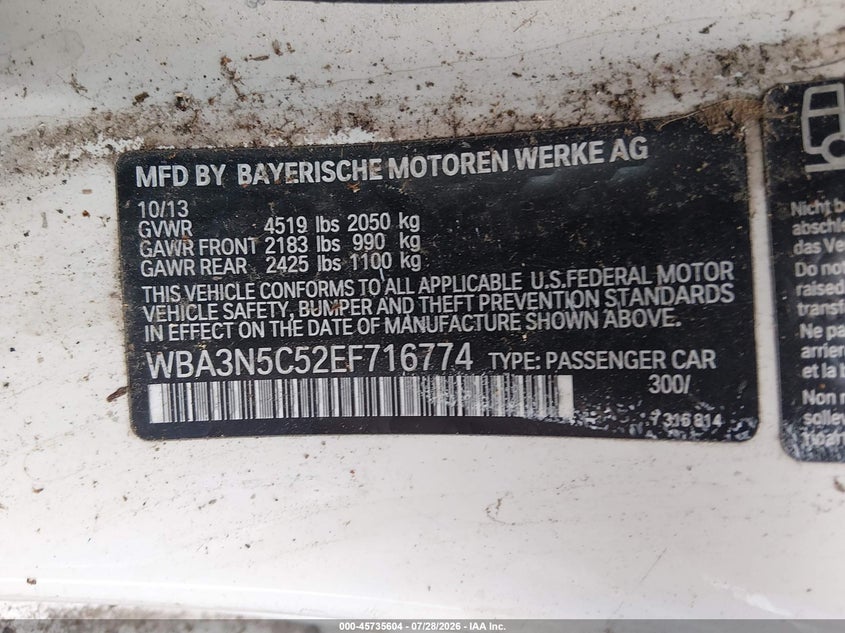 2014 BMW 4 series VIN WBA3N5C52EF716774 IAAI salvage auction — NORMAL WEAR, Clear (Virginia), sold $1,000 on 2026-08-18 (photo 9)