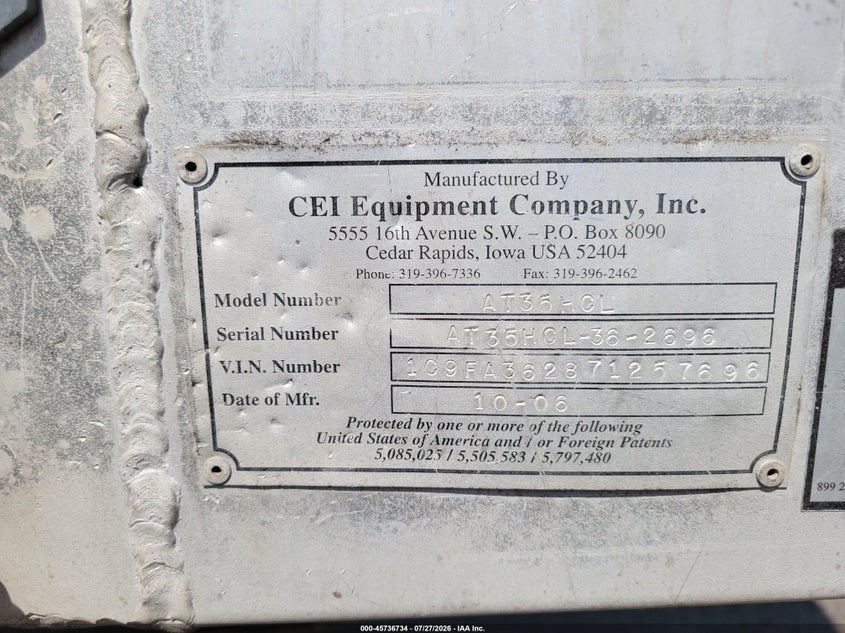 2007 Cei pacer Trailer VIN 1C9FA362871257696 IAAI salvage auction — NORMAL WEAR, Original (Maine), sold $2,600 on 2026-08-20 (photo 9)