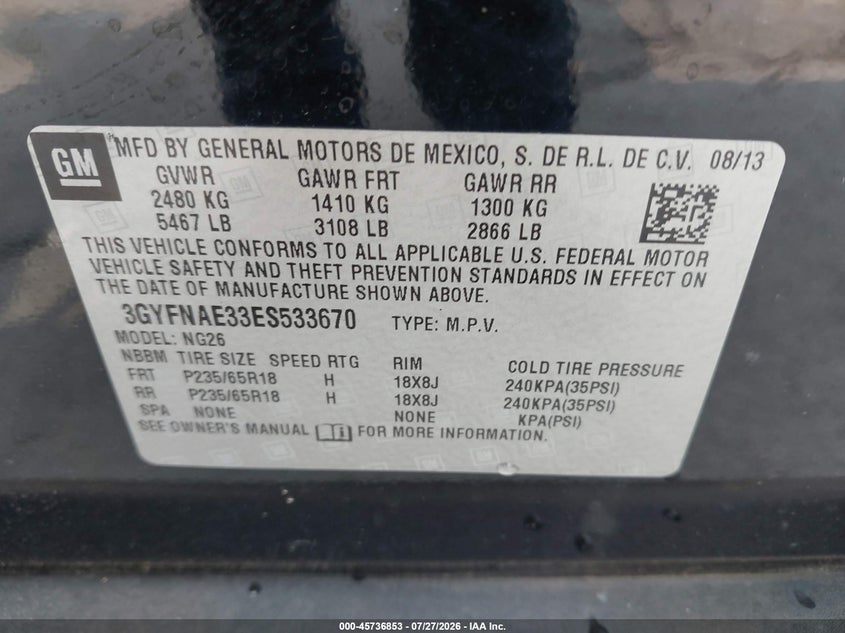 2014 Cadillac Srx VIN 3GYFNAE33ES533670 IAAI salvage auction — FRONT END, Salvage Title, sold $625 on 2026-09-04 (photo 9)