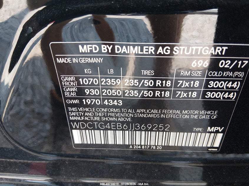 2018 Mercedes-benz Gla-class VIN WDCTG4EB6JJ369252 IAAI salvage auction — NORMAL WEAR, Clear (California), sold $5,600 on 2026-08-14 (photo 9)