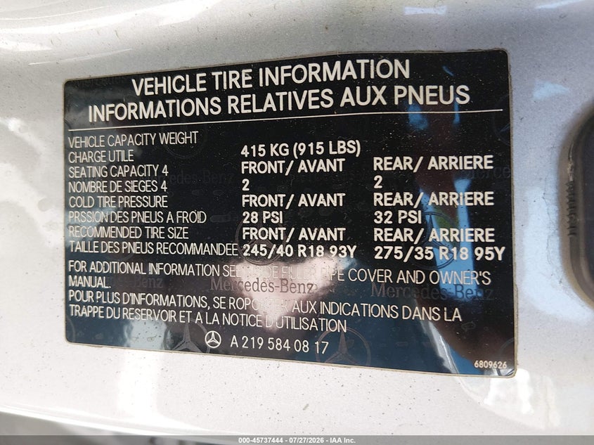 2006 Mercedes-benz Cls-class VIN WDDDJ75X76A009543 IAAI salvage auction — NORMAL WEAR, Clear (Texas), sold $250 on 2026-08-13 (photo 9)