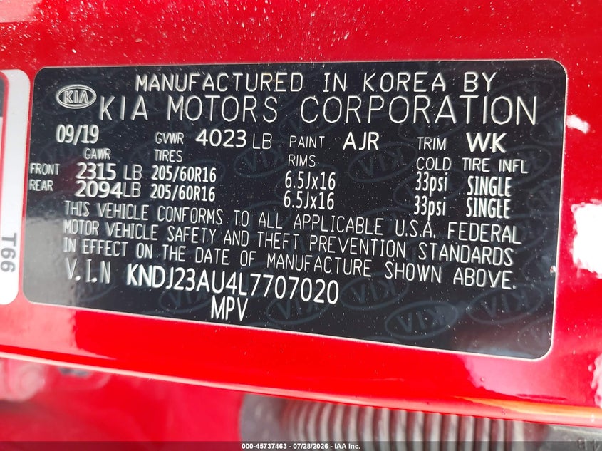 2020 Kia Soul VIN KNDJ23AU4L7707020 IAAI salvage auction — SIDE, Salvage Title, sold $2,600 on 2026-08-29 (photo 9)