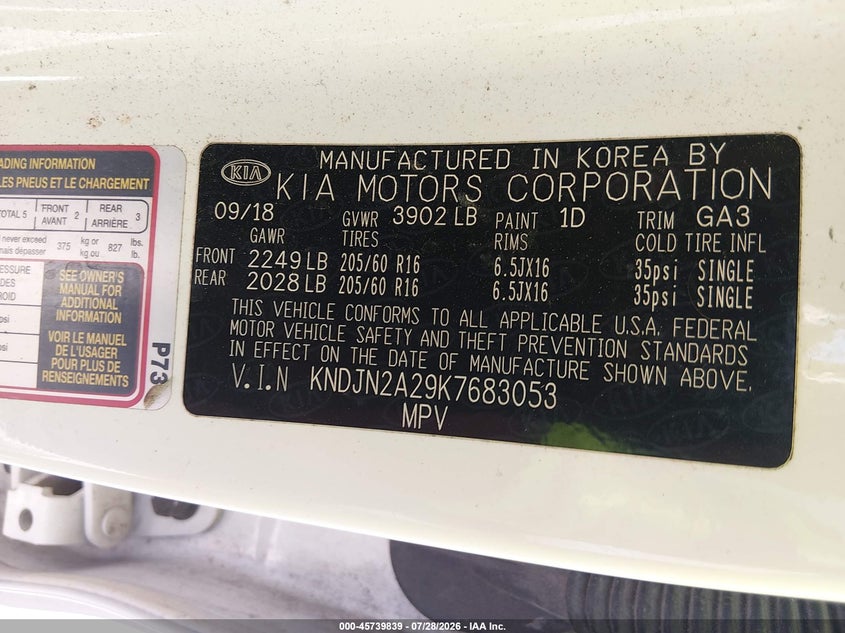 2019 Kia Soul VIN KNDJN2A29K7683053 IAAI salvage auction — FRONT END, Original (Texas), sold $775 on 2026-07-31 (photo 9)