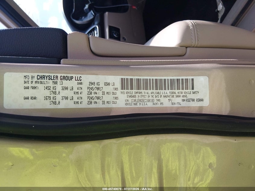 2014 Jeep Grand cherokee VIN 1C4RJEAG5EC160183 IAAI salvage auction — NORMAL WEAR, Salvage Title, sold $2,400 on 2026-08-02 (photo 9)