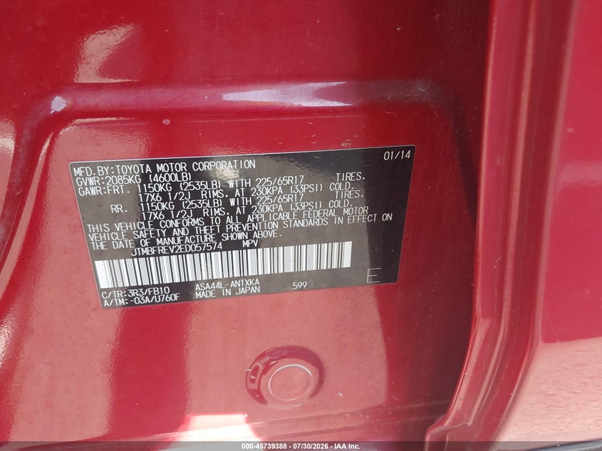 2014 Toyota Rav 4 VIN JTMBFREV2ED057574 IAAI salvage auction — RIGHT FRONT, Salvage (Illinois), sold $3,200 on 2026-09-03 (photo 9)