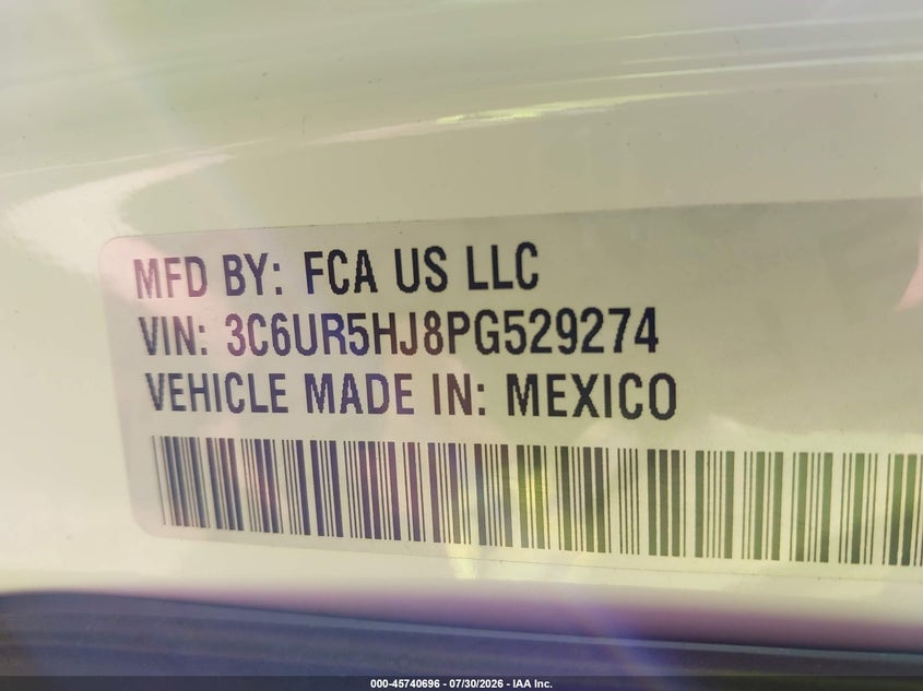 2023 Ram 2500 VIN 3C6UR5HJ8PG529274 IAAI salvage auction — FRONT END, Salvage Title, sold $8,775 on 2026-09-28 (photo 9)