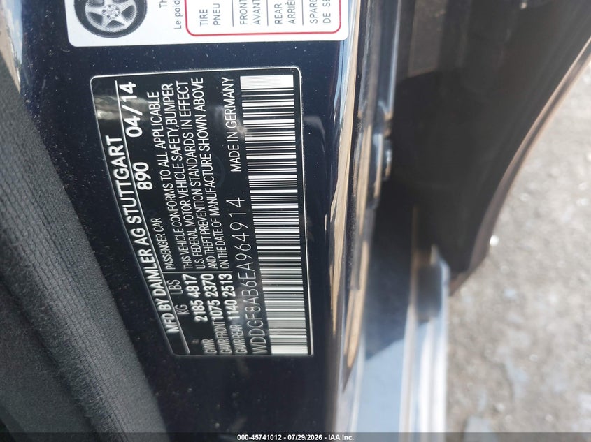 2014 Mercedes-benz C-klasse VIN WDDGF8AB6EA964914 IAAI salvage auction — UNKNOWN, Salvage Title, sold $1,500 on 2026-08-16 (photo 9)
