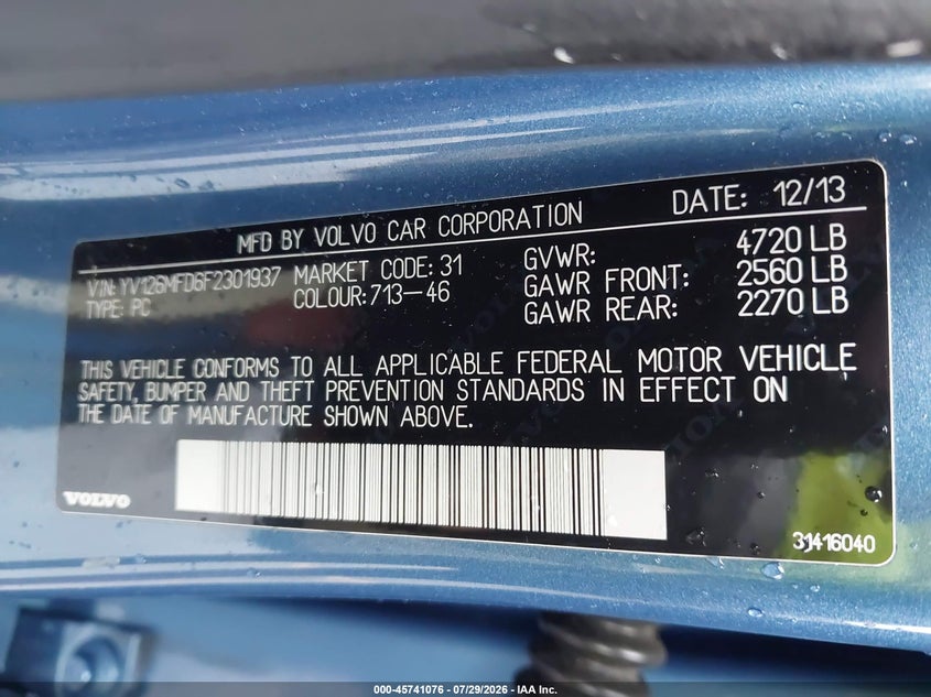 2015 Volvo S60 VIN YV126MFD6F2301937 IAAI salvage auction — NORMAL WEAR, Clear (Connecticut), sold $700 on 2026-08-20 (photo 9)