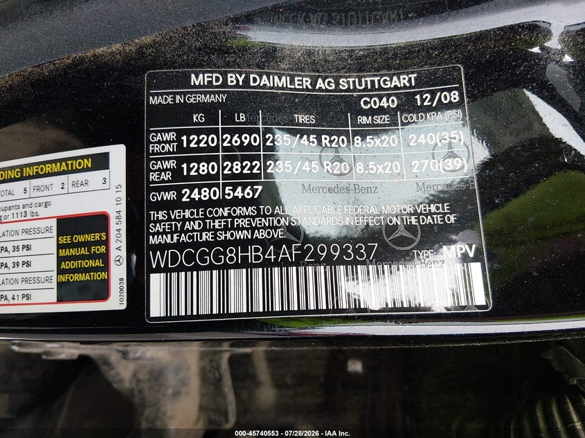 2010 Mercedes-benz Glk-class VIN WDCGG8HB4AF299337 IAAI salvage auction — RIGHT FRONT, Salvage (North Carolina), sold $1,525 on 2026-08-12 (photo 9)