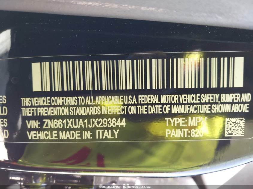 2018 Maserati Levante VIN ZN661XUA1JX293644 IAAI salvage auction — RIGHT FRONT, Wait Title, sold $4,100 on 2026-08-23 (photo 9)