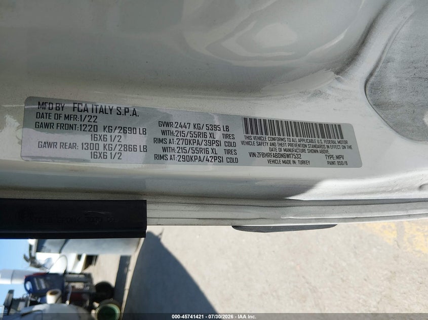 2022 Ram Promaster city VIN ZFBHRFAB0N6W17532 IAAI salvage auction — NORMAL WEAR, Salvage Title, sold $5,500 on 2026-08-12 (photo 9)