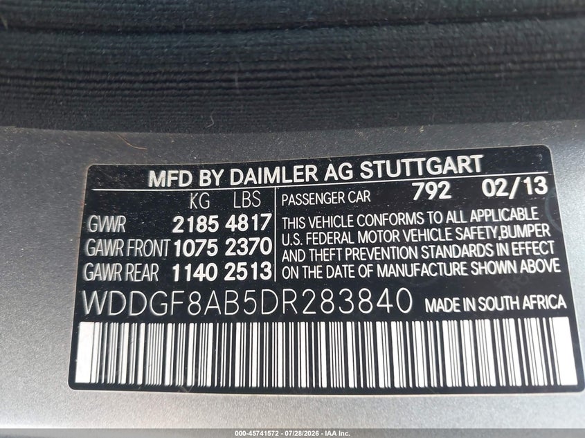 2013 Mercedes-benz C class VIN WDDGF8AB5DR283840 IAAI salvage auction — STORM DAMAGE, Repossession Paperwork (Georgia), sold $1,250 on 2026-08-04 (photo 9)